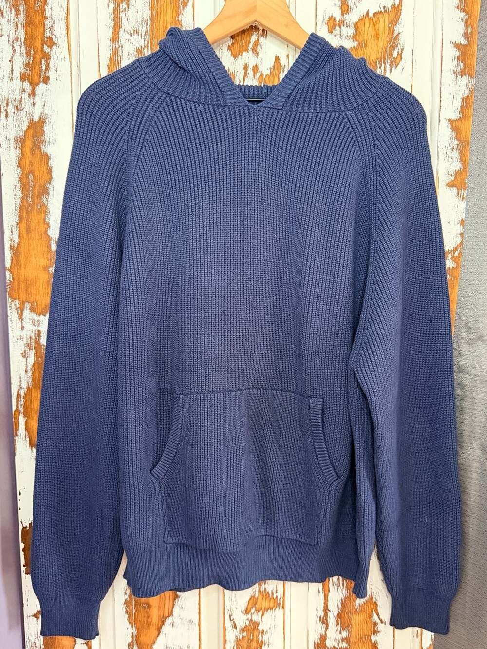 Edikted Women’s Navy Blue Knit Hooded Sweater Pullover Kangaroo Pocket Size XL